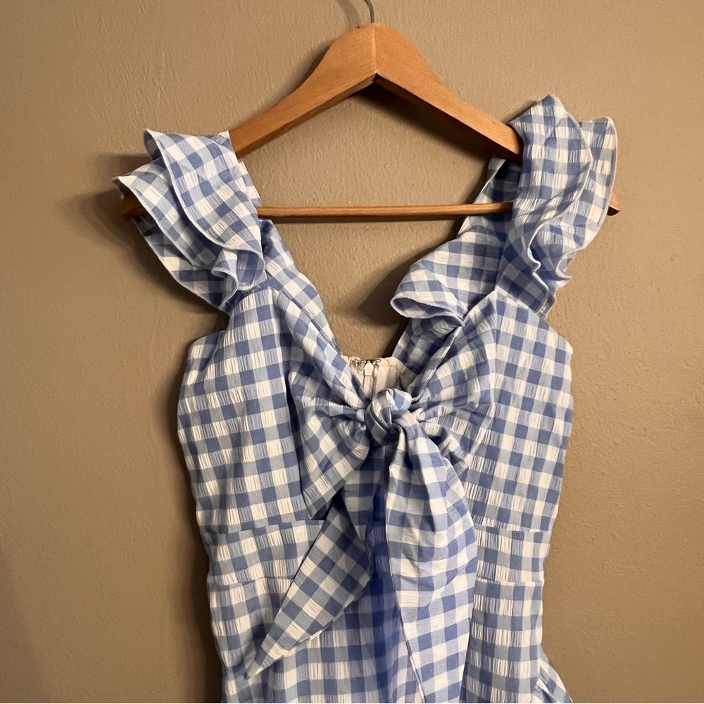 Petal & Pup Blue and White Gingham Tie-Front Mini Dress - Picture 5 of 8